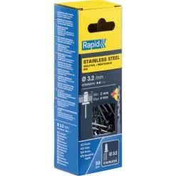 Rivets Inoxydables Diam3.2 X 8mm INOX - Blister De 50 + Foret Blister RAPID