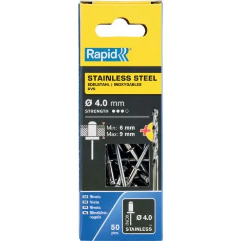 Rivets Inoxydables Diam4 X 12mm INOX - Blister De 50 + Foret Blister RAPID – Image 2