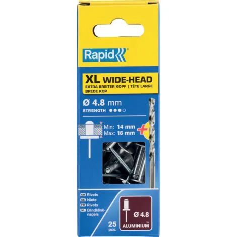 Rivets XL Diam 4.8 X 20mm ALU - Blister De 25 + Foret Blister RAPID – Image 2