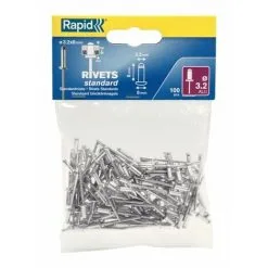 Rapid Lot De 100 Rivets Aluminium Diam.3.2 X H.8 Mm RAPID
